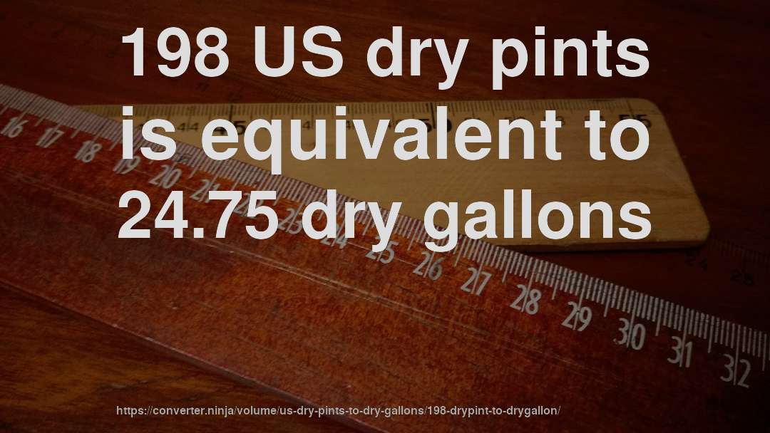 198 US dry pints is equivalent to 24.75 dry gallons