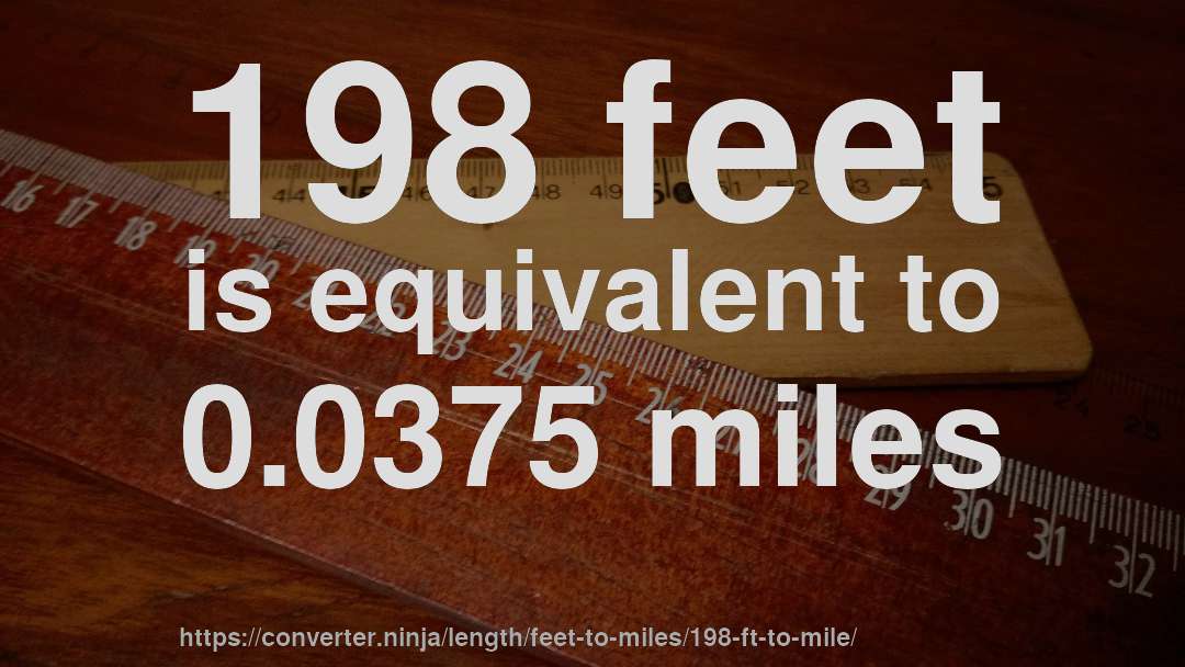 198 feet is equivalent to 0.0375 miles