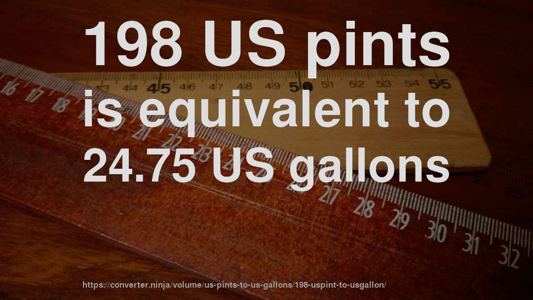 198 US pints is equivalent to 24.75 US gallons