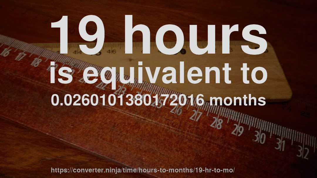 19 hours is equivalent to 0.0260101380172016 months