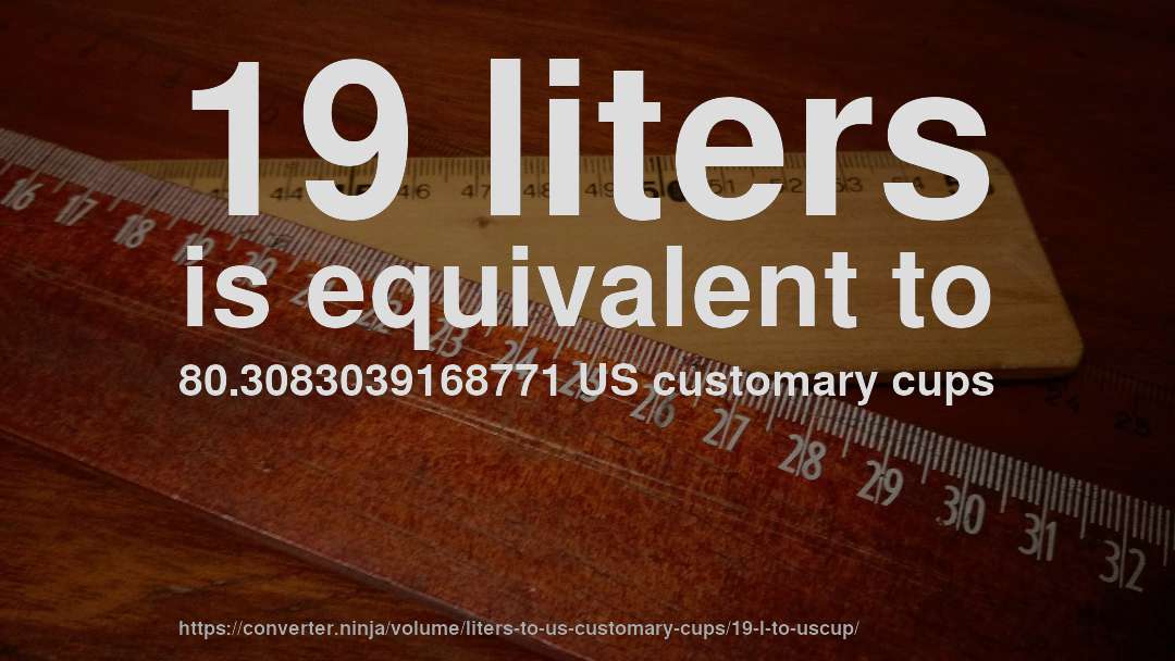 19 liters is equivalent to 80.3083039168771 US customary cups