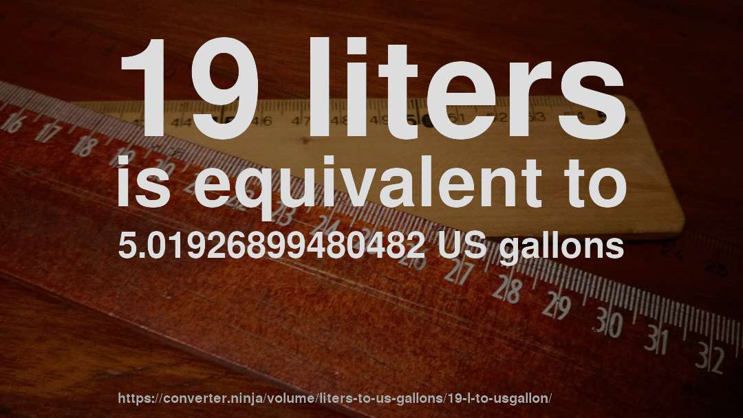 19 liters is equivalent to 5.01926899480482 US gallons