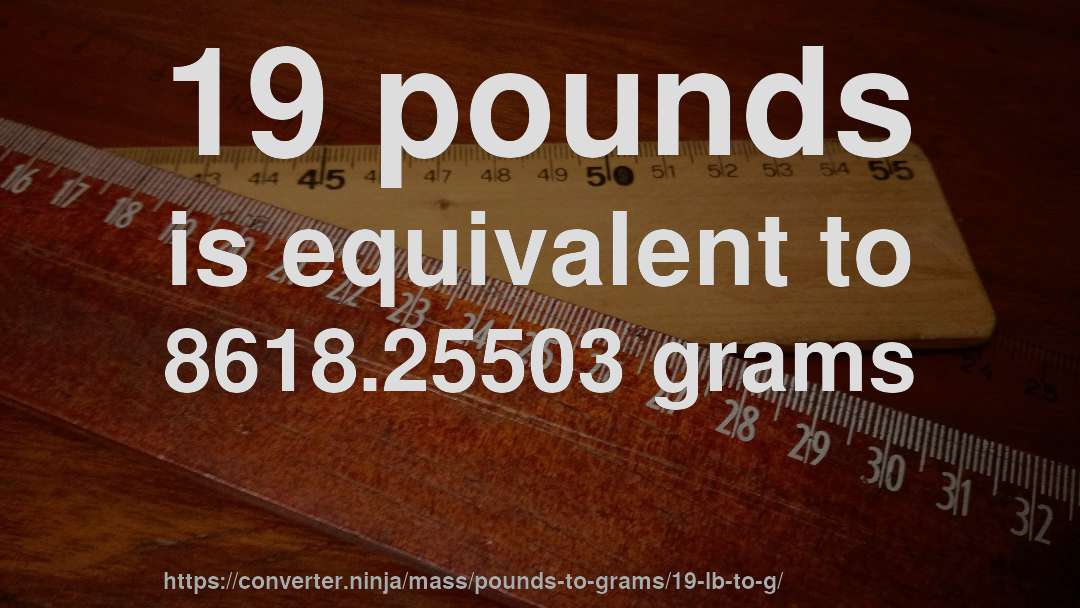 19 pounds is equivalent to 8618.25503 grams