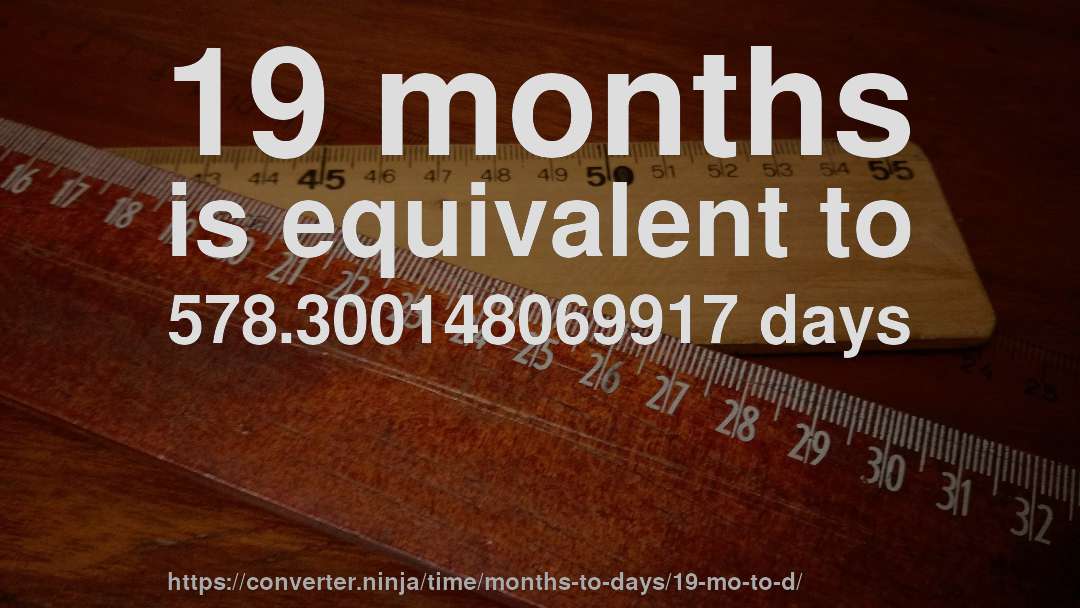 19 months is equivalent to 578.300148069917 days