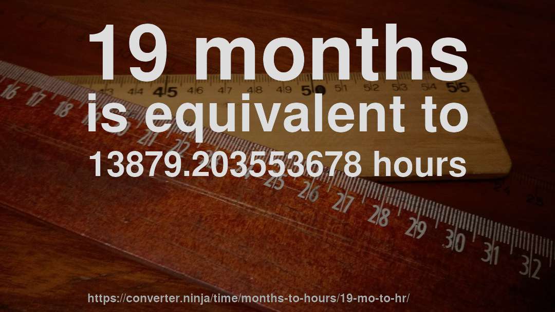 19 months is equivalent to 13879.203553678 hours