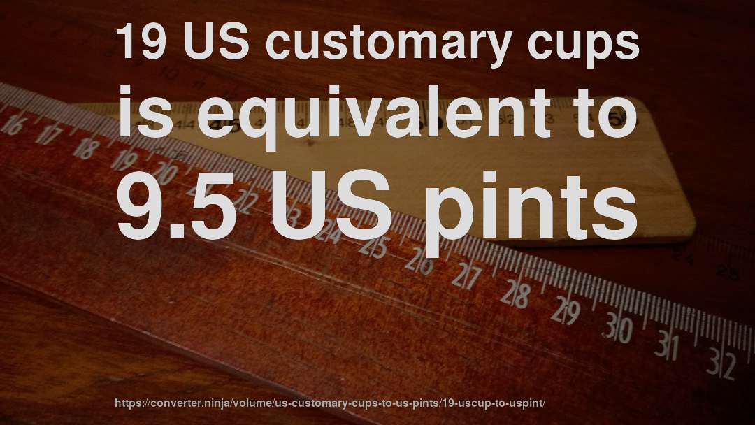 19 US customary cups is equivalent to 9.5 US pints