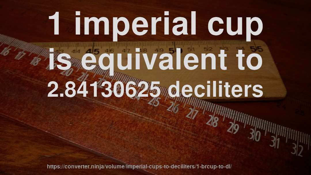 1 imperial cup is equivalent to 2.84130625 deciliters