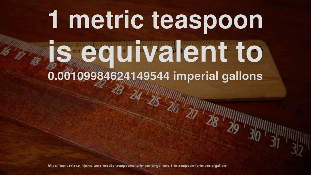 1 metric teaspoon is equivalent to 0.00109984624149544 imperial gallons