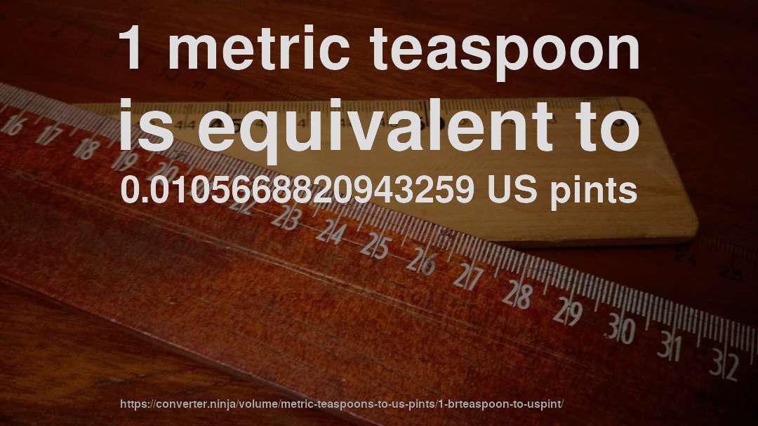 1 metric teaspoon is equivalent to 0.0105668820943259 US pints