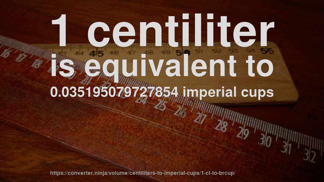 1 centiliter is equivalent to 0.035195079727854 imperial cups
