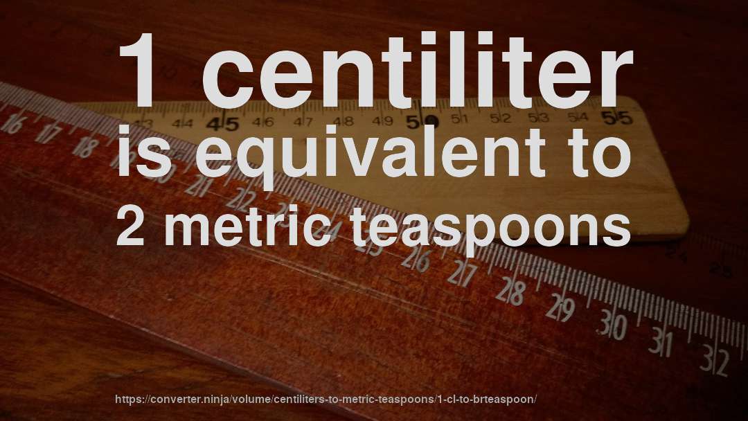 1 centiliter is equivalent to 2 metric teaspoons