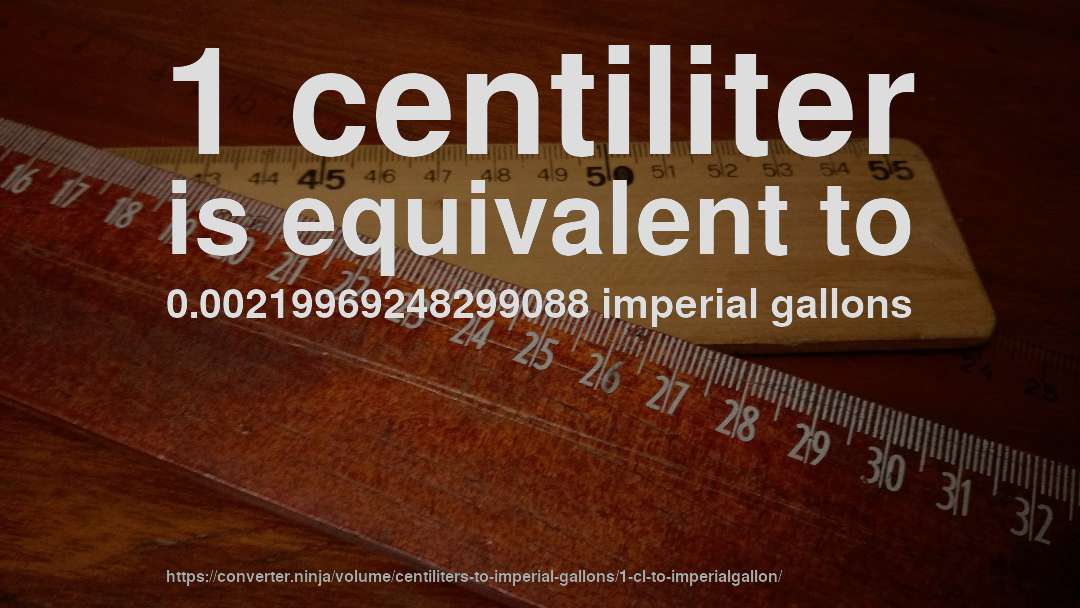 1 centiliter is equivalent to 0.00219969248299088 imperial gallons