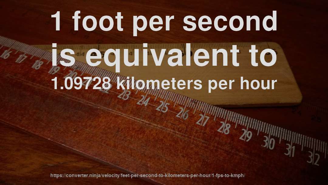 1 foot per second is equivalent to 1.09728 kilometers per hour