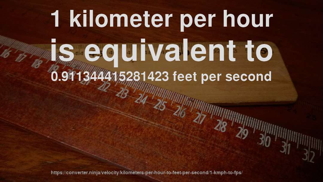 1 kilometer per hour is equivalent to 0.911344415281423 feet per second