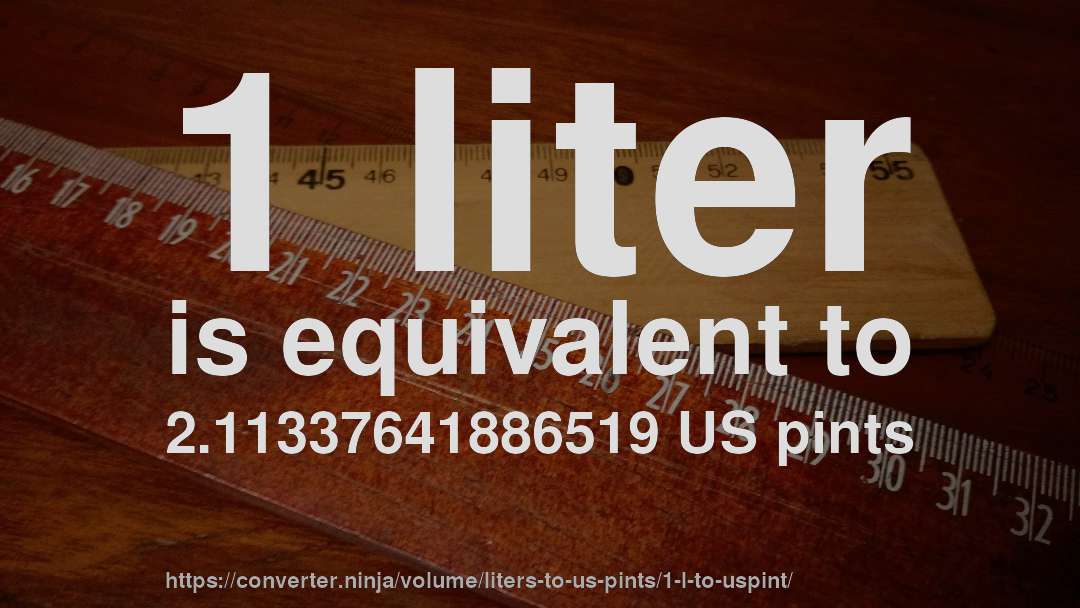 1 liter is equivalent to 2.11337641886519 US pints