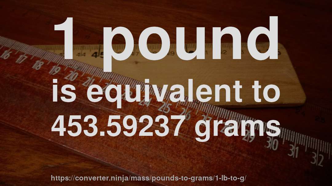 1 pound is equivalent to 453.59237 grams