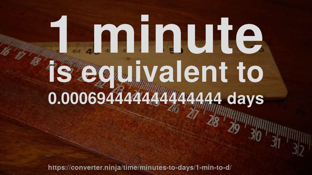 1 minute is equivalent to 0.000694444444444444 days