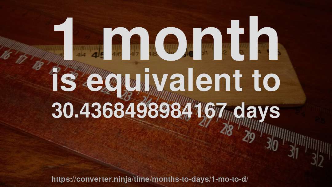 1 month is equivalent to 30.4368498984167 days