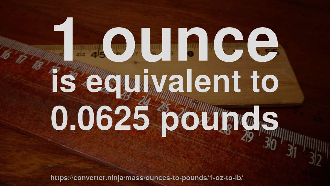 1 ounce is equivalent to 0.0625 pounds