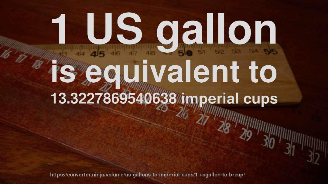 1 US gallon is equivalent to 13.3227869540638 imperial cups