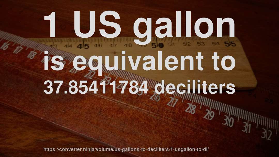 1 US gallon is equivalent to 37.85411784 deciliters