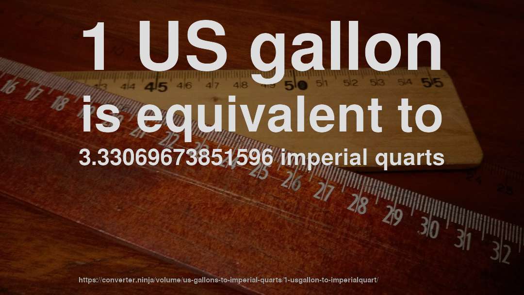 1 US gallon is equivalent to 3.33069673851596 imperial quarts