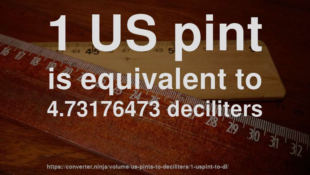 1 US pint is equivalent to 4.73176473 deciliters