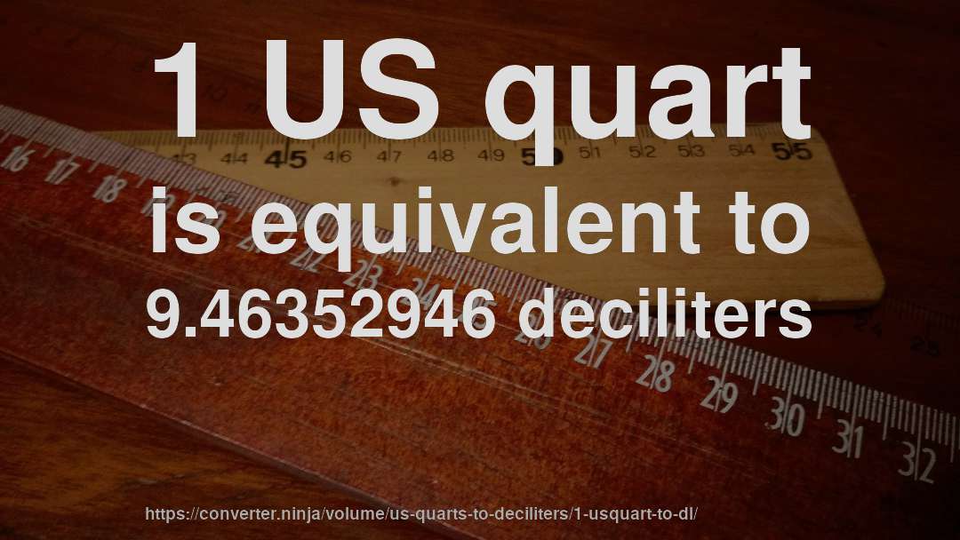 1 US quart is equivalent to 9.46352946 deciliters