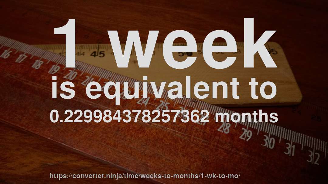 1 week is equivalent to 0.229984378257362 months