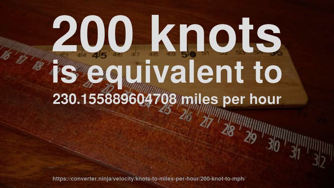 200 knots is equivalent to 230.155889604708 miles per hour