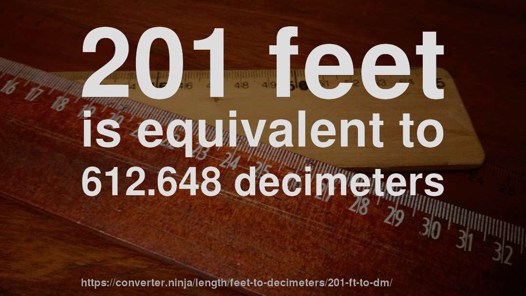201 feet is equivalent to 612.648 decimeters