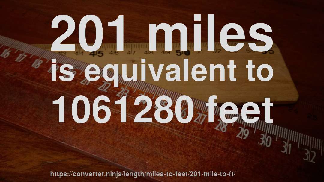 201 miles is equivalent to 1061280 feet