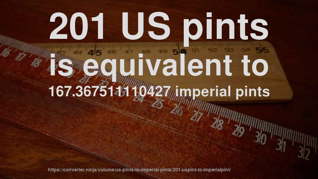 201 US pints is equivalent to 167.367511110427 imperial pints