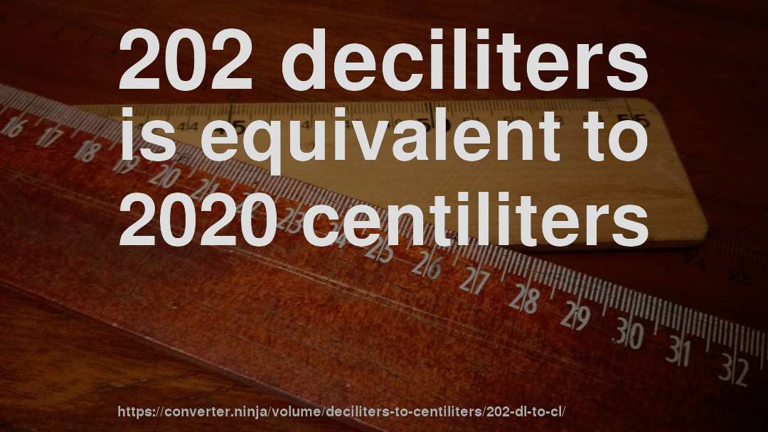 202 deciliters is equivalent to 2020 centiliters