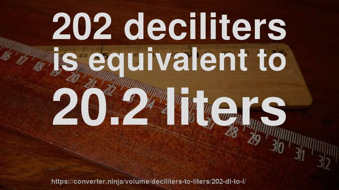 202 deciliters is equivalent to 20.2 liters