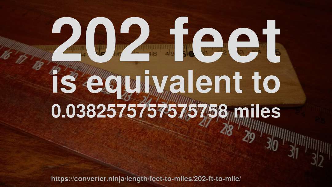 202 feet is equivalent to 0.0382575757575758 miles