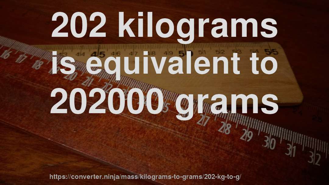 202 kilograms is equivalent to 202000 grams