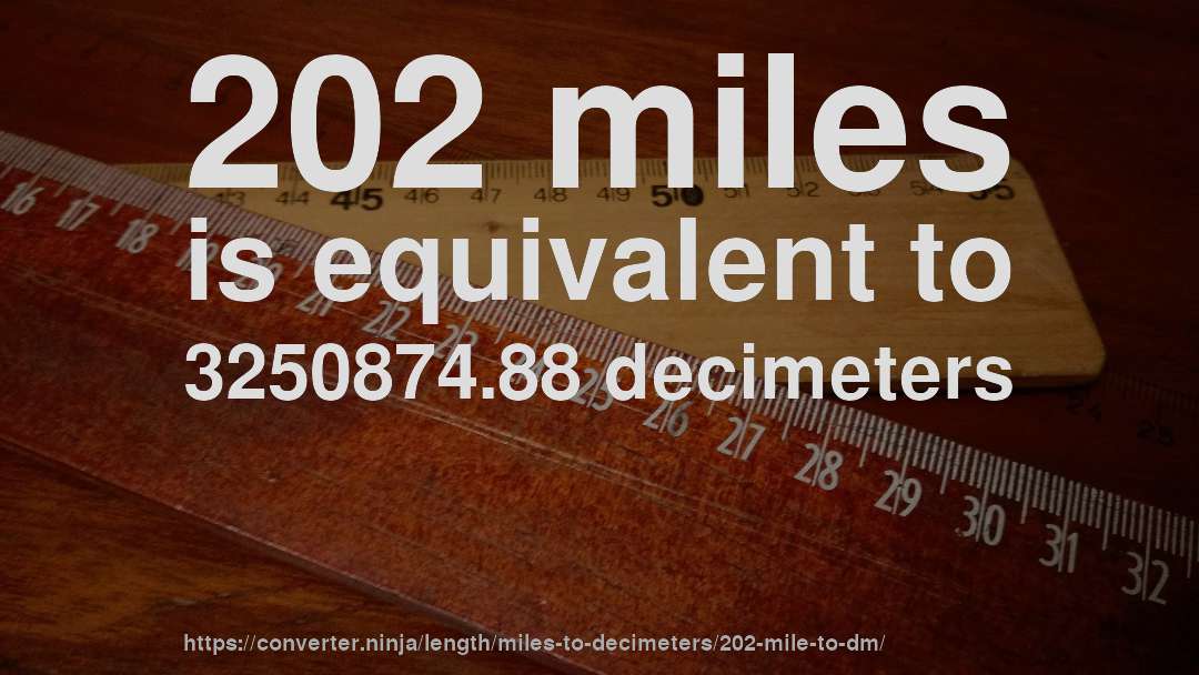 202 miles is equivalent to 3250874.88 decimeters
