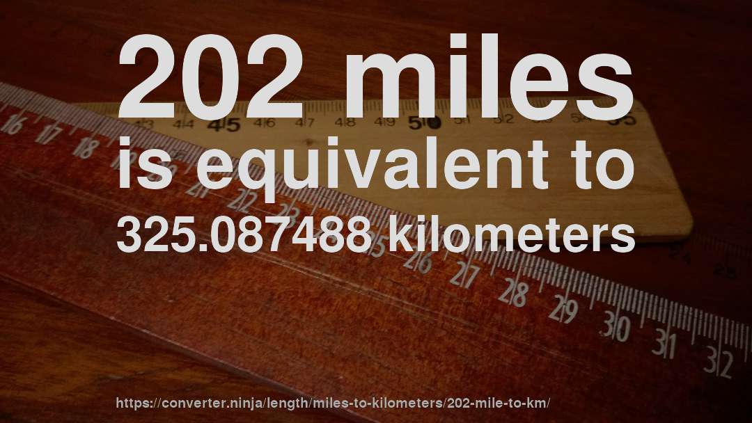 202 miles is equivalent to 325.087488 kilometers