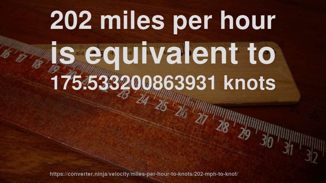 202 miles per hour is equivalent to 175.533200863931 knots