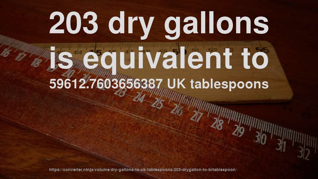 203 dry gallons is equivalent to 59612.7603656387 UK tablespoons