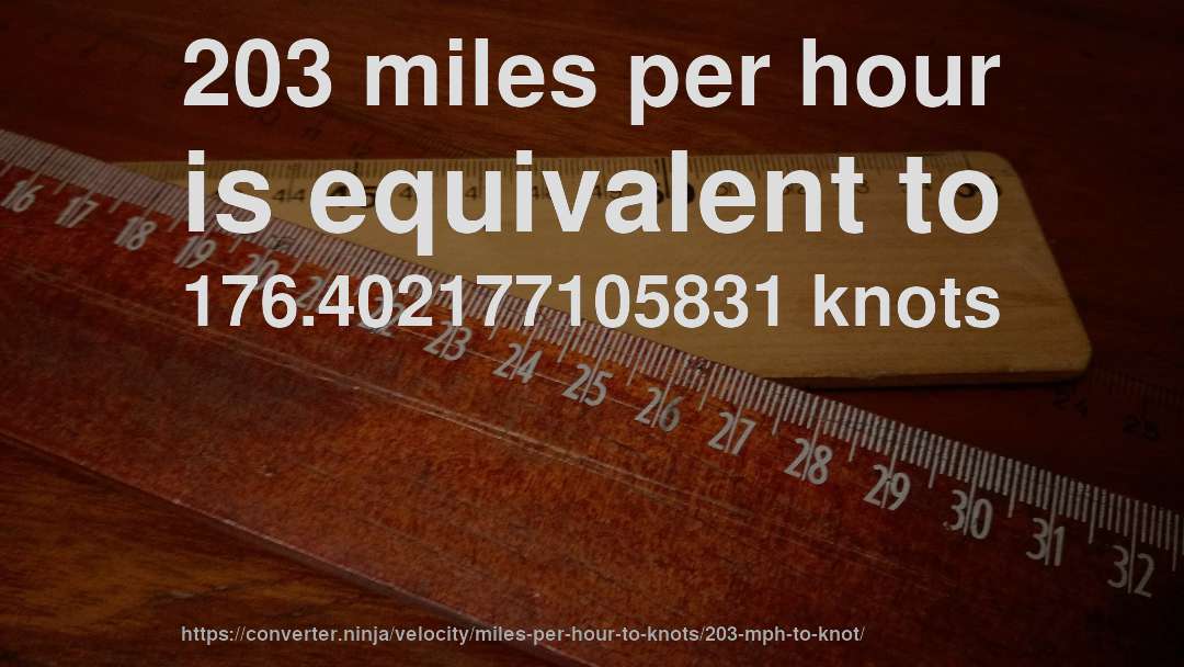 203 miles per hour is equivalent to 176.402177105831 knots