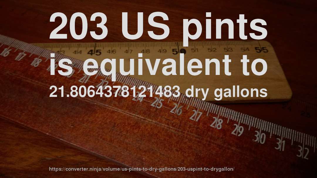 203 US pints is equivalent to 21.8064378121483 dry gallons