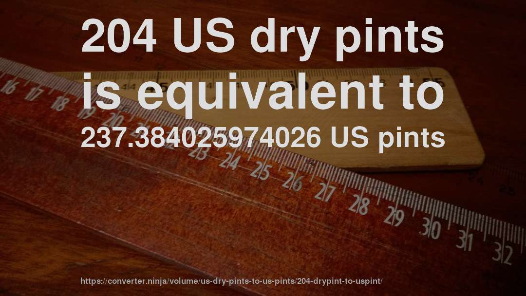 204 US dry pints is equivalent to 237.384025974026 US pints
