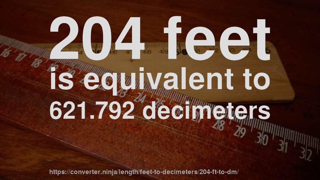 204 feet is equivalent to 621.792 decimeters