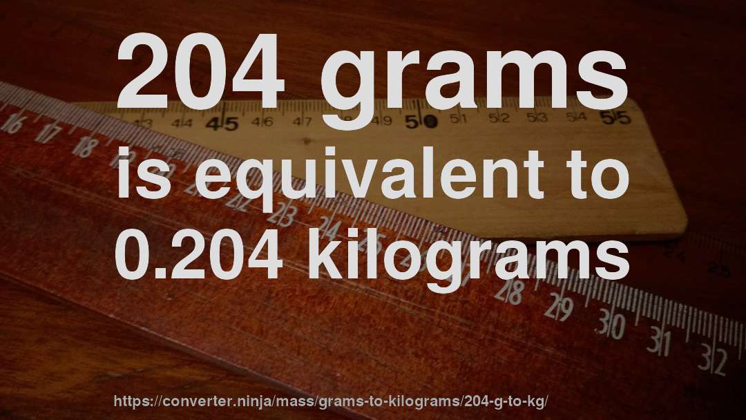 204 grams is equivalent to 0.204 kilograms