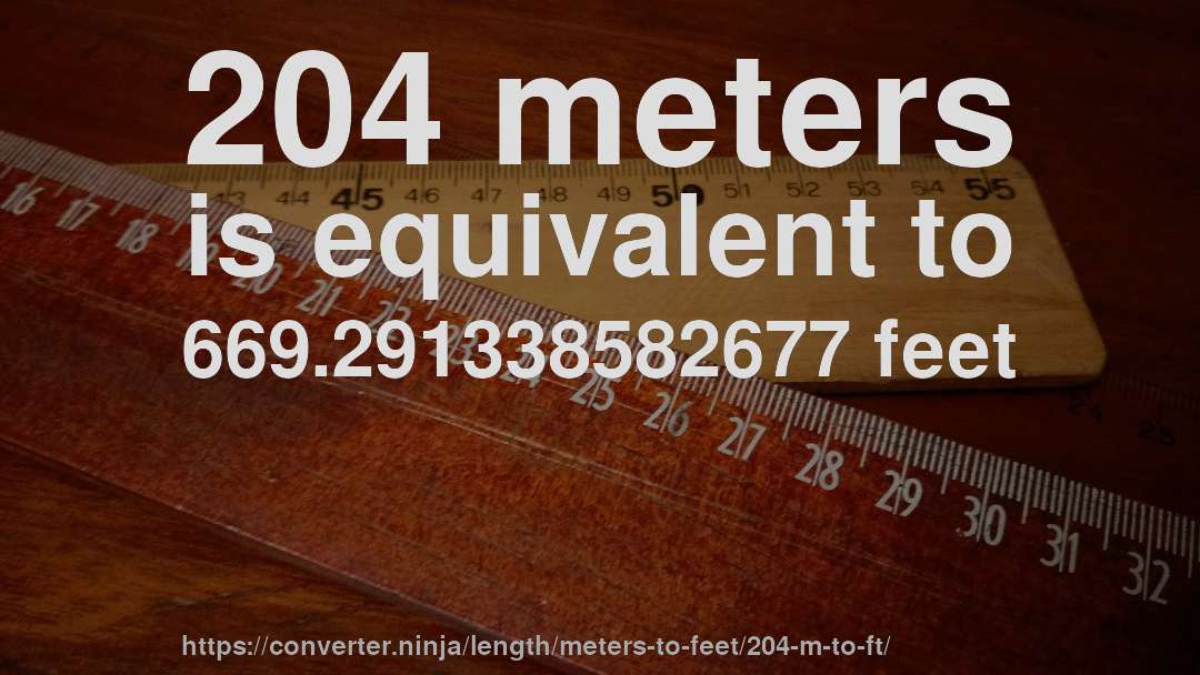 204 meters is equivalent to 669.291338582677 feet