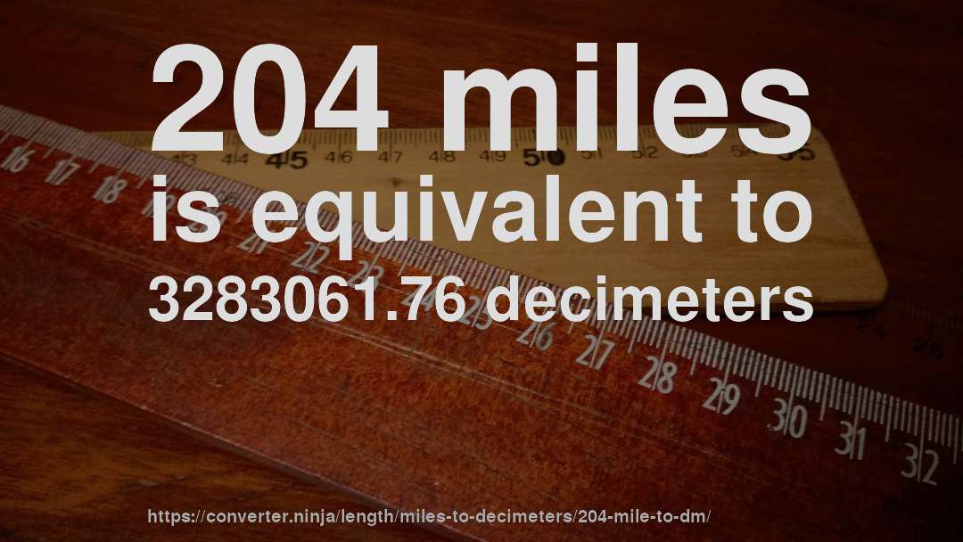 204 miles is equivalent to 3283061.76 decimeters