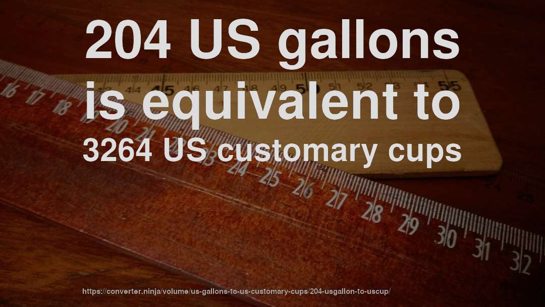 204 US gallons is equivalent to 3264 US customary cups