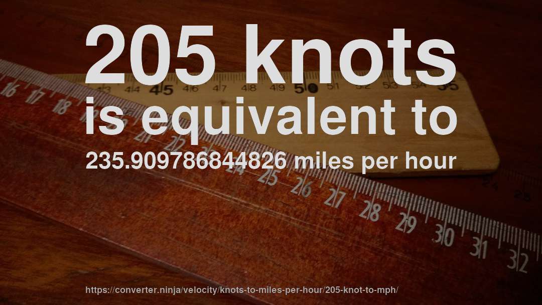 205 knots is equivalent to 235.909786844826 miles per hour